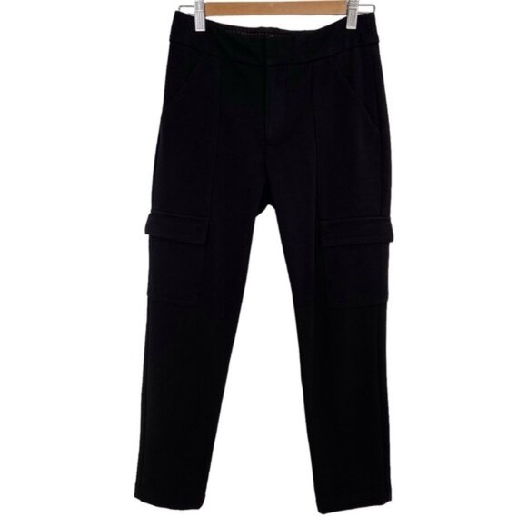 Anthropologie black trousers cargo pants stretch high rise straight leg pocket 4 - Picture 6 of 12